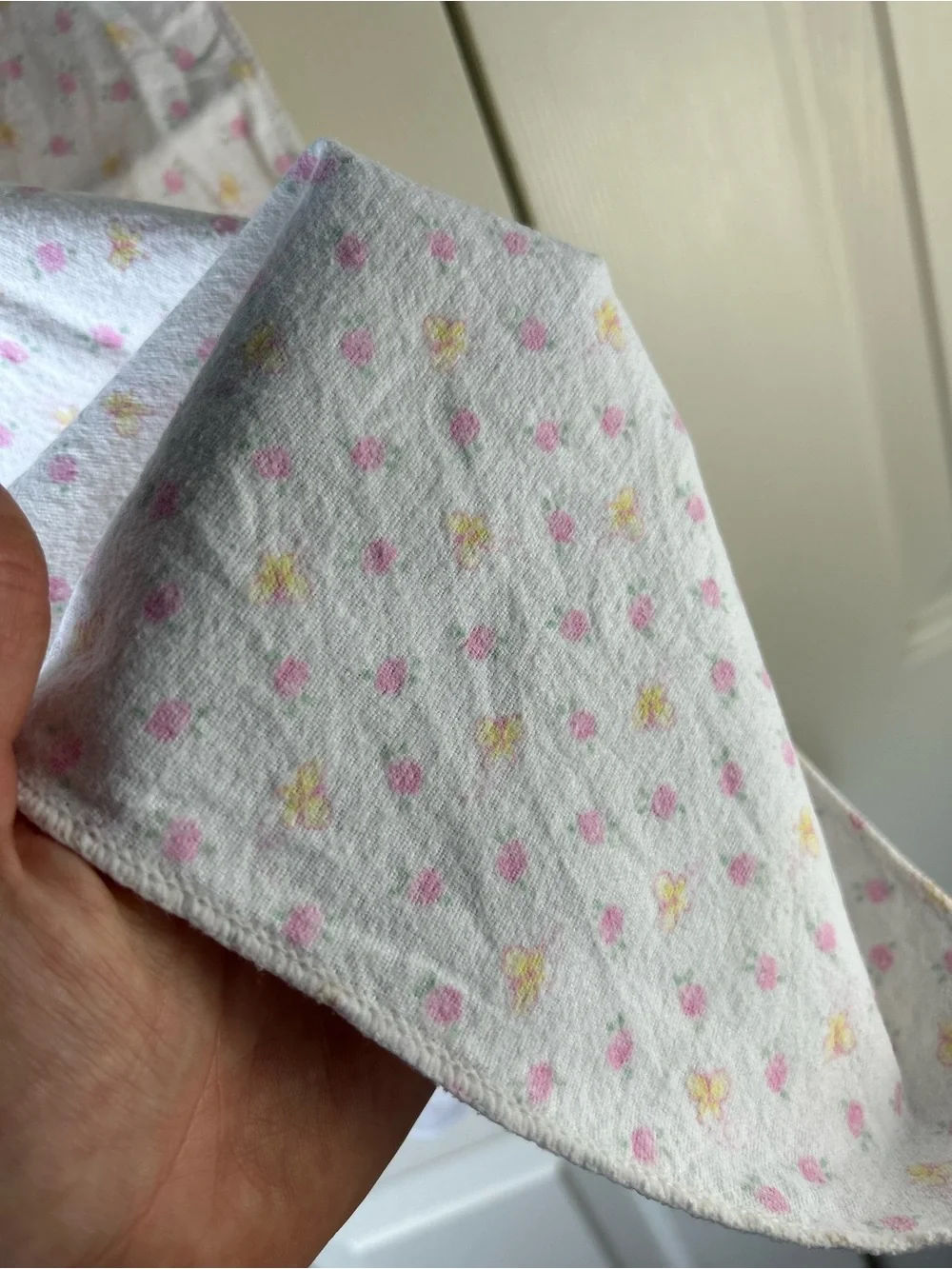 Vintage Pink White Yellow Floral Butterfly Baby Receiving Blanket Flannel Flower